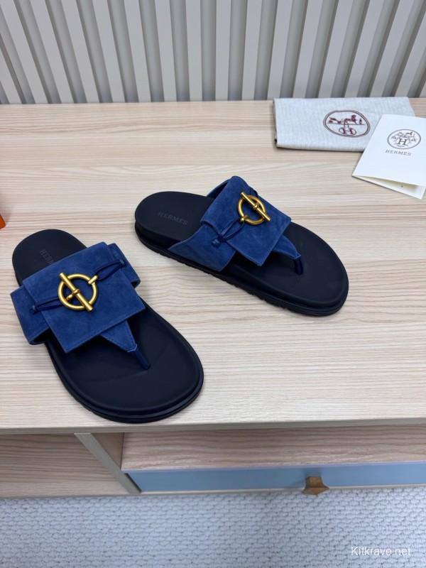 2025 Slippers Hermès Blue Leather Slippers