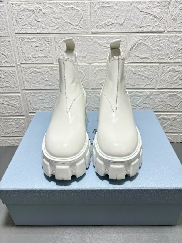 2024 Women Prada White Leather Chelsea Boots MJ00380