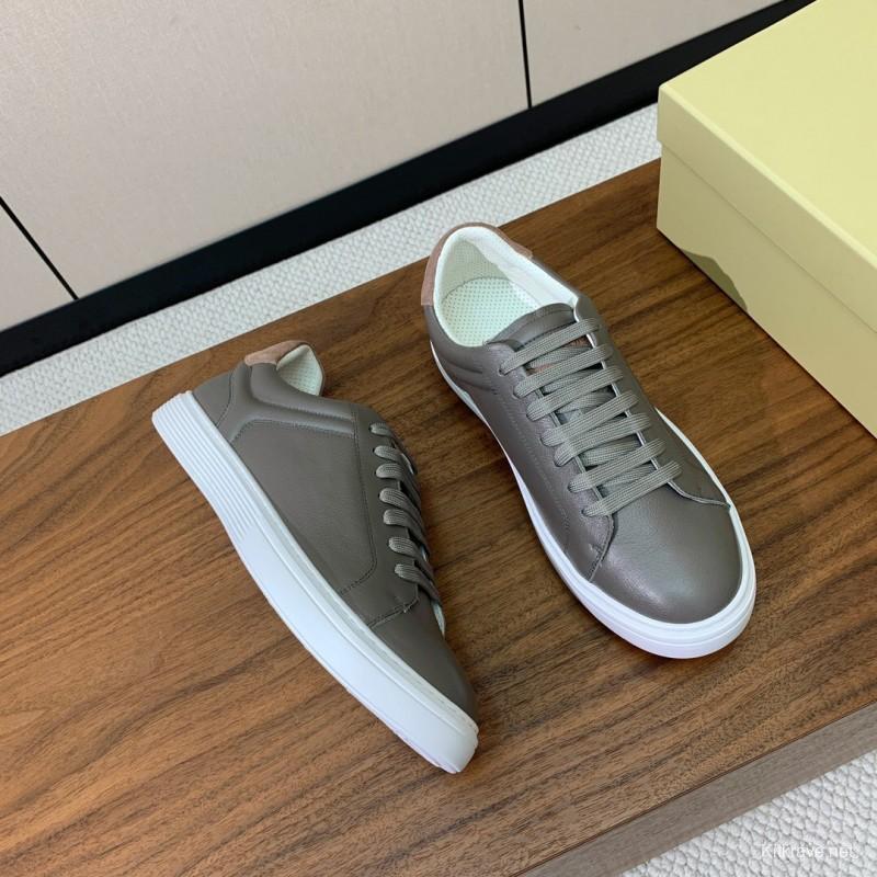 2025 Men Brunello Cucinelli Gray Leather Casual Sneakers Handmade Smooth Finish KFY00310 (M)