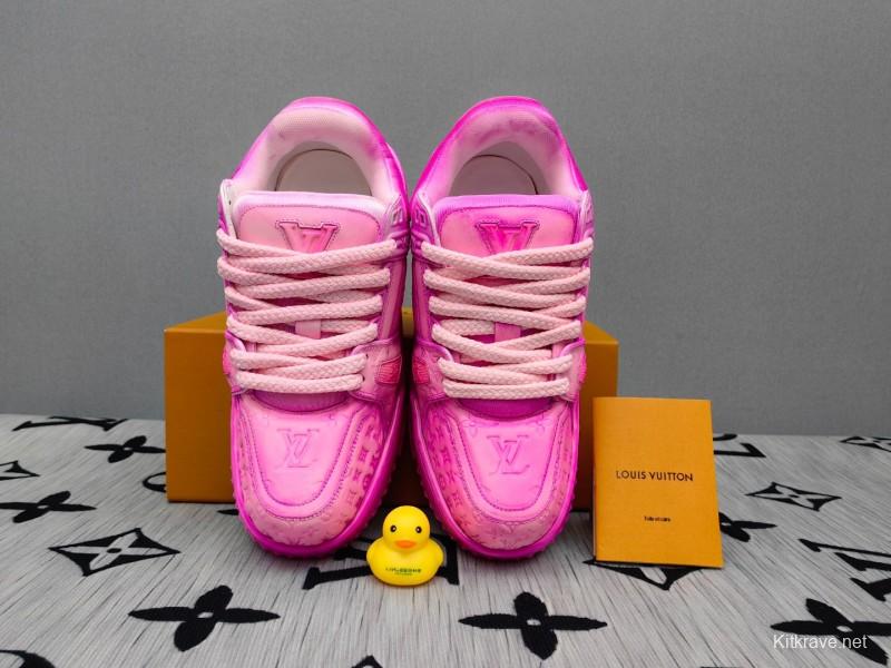 2025 Women Louis Vuitton Pink Leather Sneakers