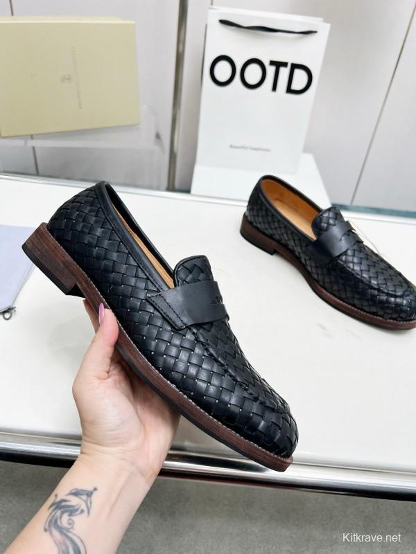 2024 Men Brunello Cucinelli Black Leather Loafers MJ00500