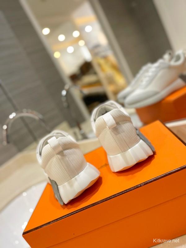 2024 Unisex Hermès White Cream Imported Silky Goat Suede Nylon Sneakers MJ00320