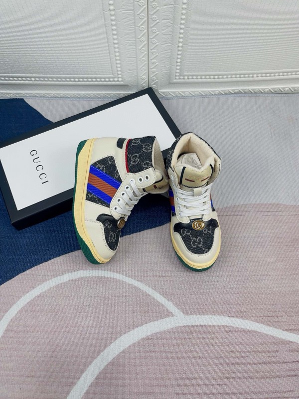 2024 Gucci Brown Beige Blue Green Canvas Kids Sneakers