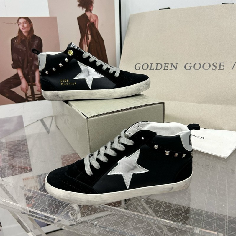 2024 Women GGDB Black White Suede Leather High Top Sneakers MJ00300