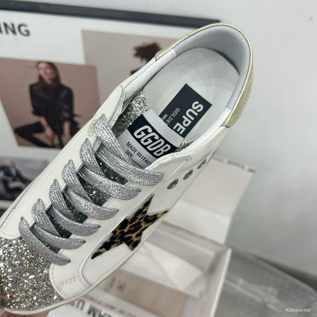2025 Women GGDB White Leopard Print Leather Sneakers