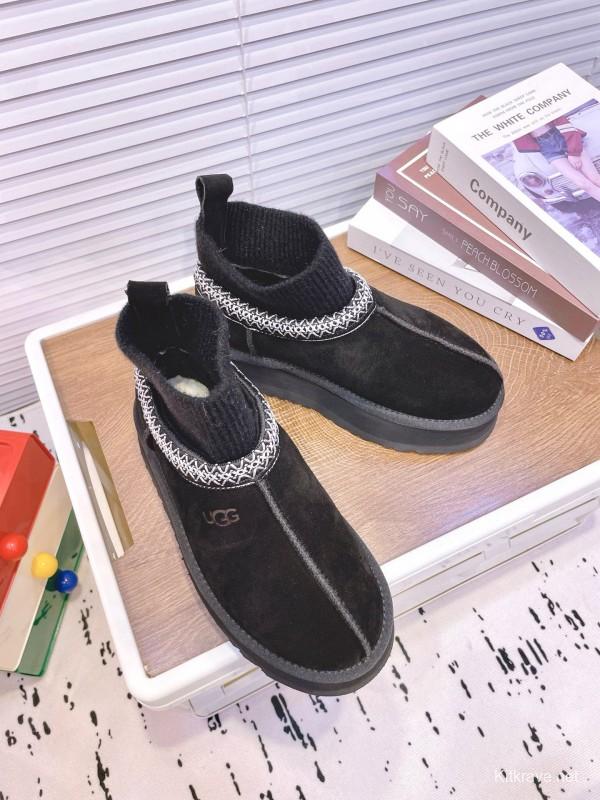 2024 Women UGG Black Suede Knit Sock Snow Boots MJ00230