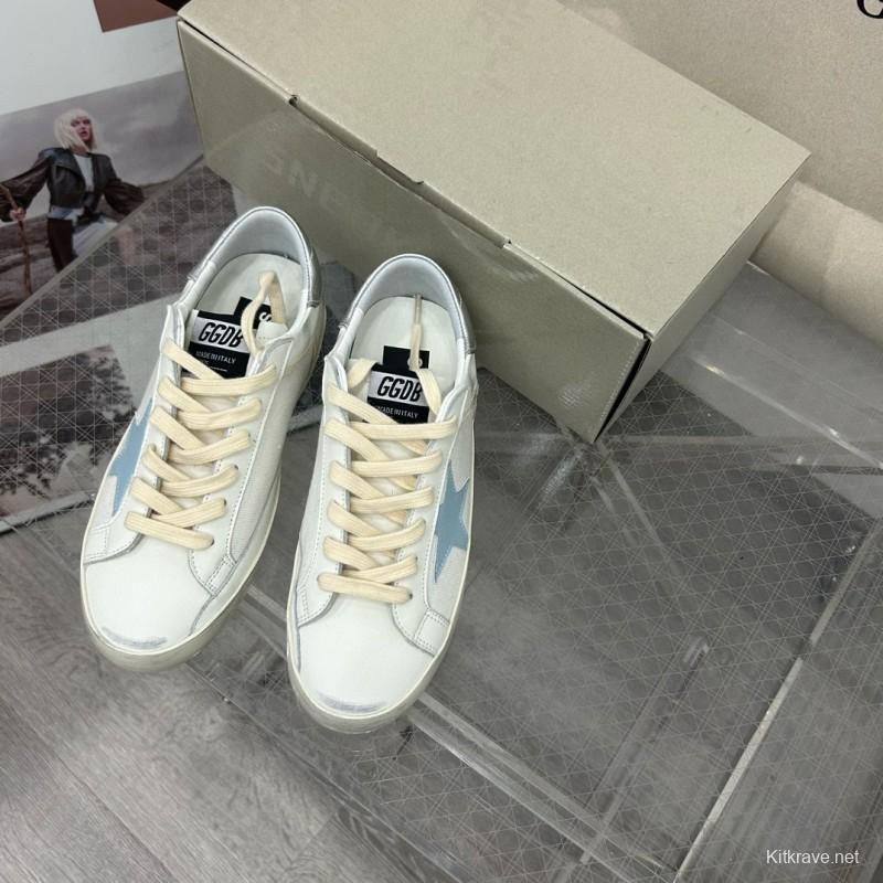 2025 Women GGDB White Light Blue Leather Suede Sneakers
