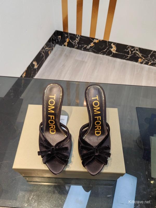 2025 Women TOM FORD Black Velvet High Heel Backless Sandals KFY00290
