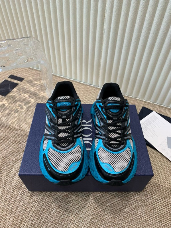 2024 Unisex Dior Blue Black Leather Mesh Sneakers