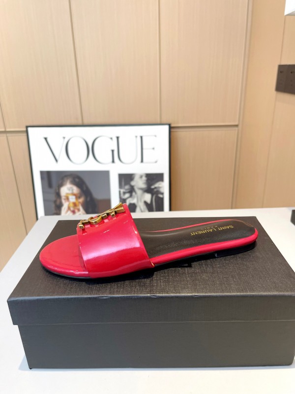 2025 Women Yves Saint Laurent Red Patent Leather Slippers LY00180