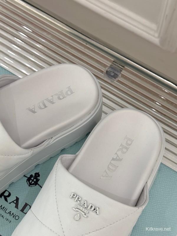 2025 Slippers Prada White Leather Slippers