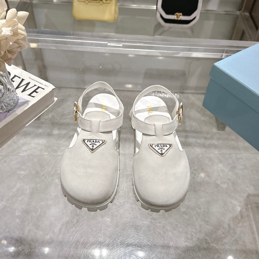2025 Women Prada White Suede Sandals LY00270
