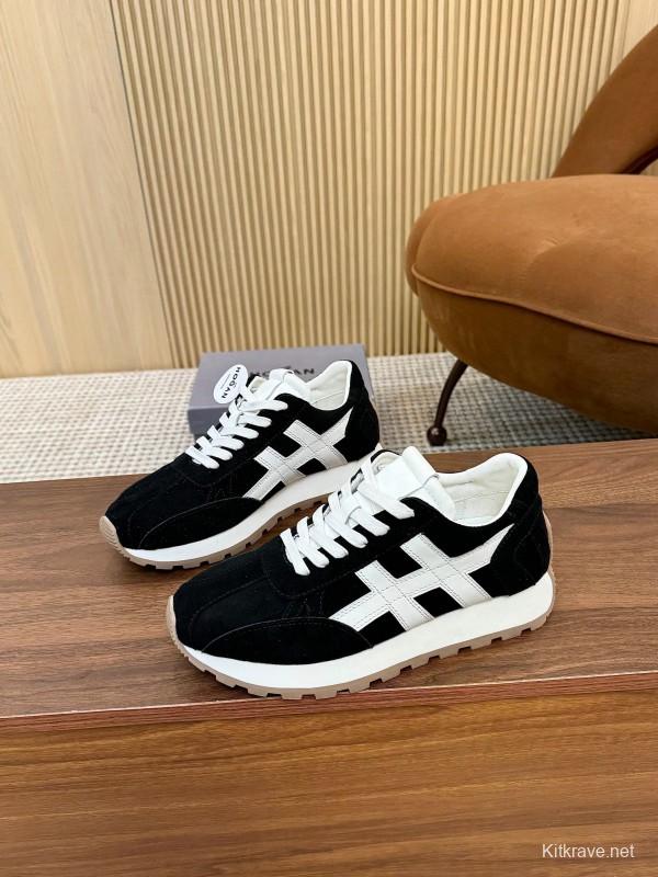 2025 Unisex HOGAN Black White Suede Leather Sneakers