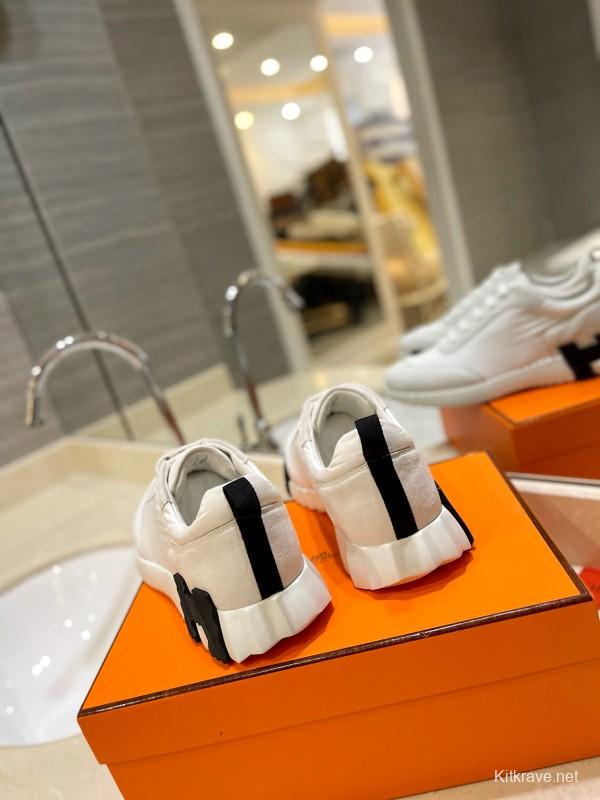 2024 Unisex Hermès White Imported Silk Lambskin Suede Sneakers MJ00320
