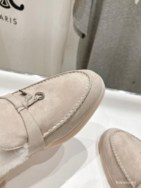 2024 Women LP Beige Suede Shearling Loafers