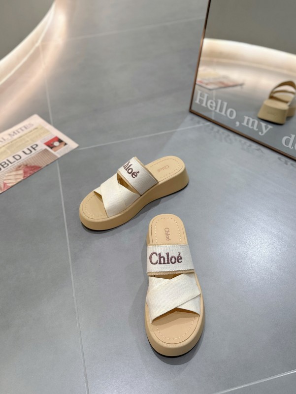 2025 Chloé White Canvas Slippers