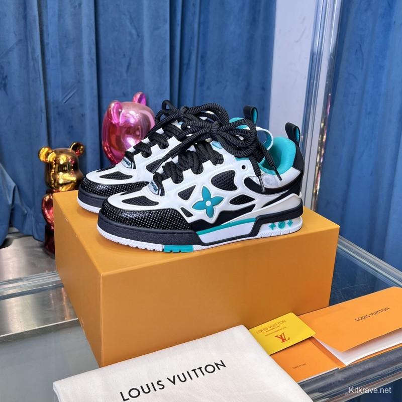 2025 Unisex Louis Vuitton White Black Blue Leather Trainer