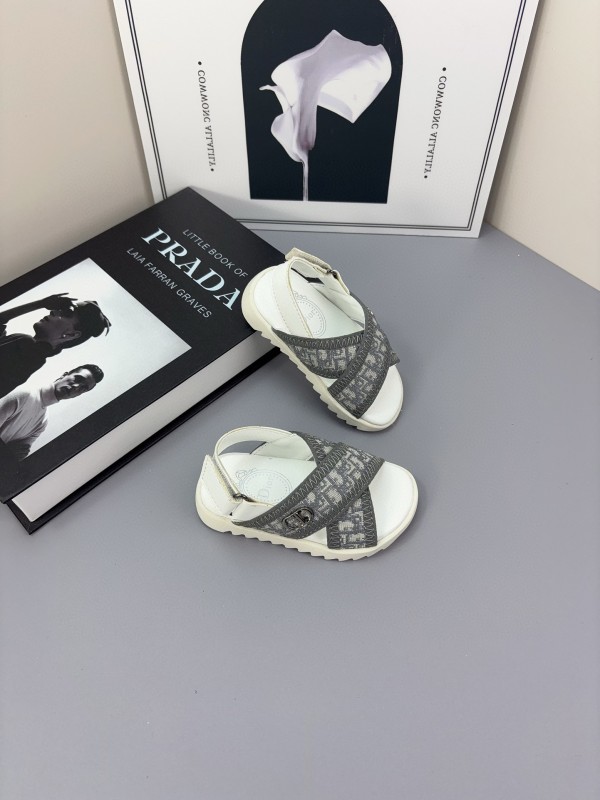 2025 Kids Dior Black White Fabric Sandals