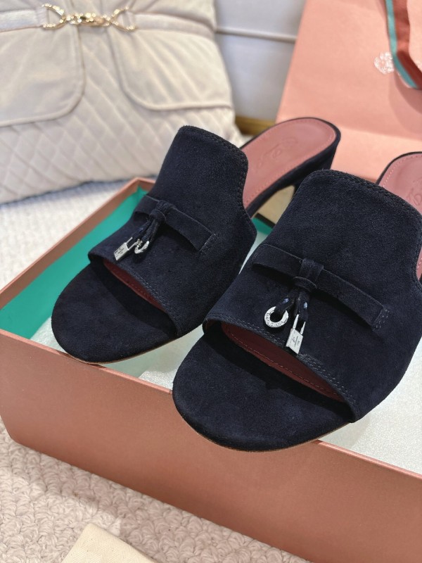 2025 Women LP Navy Suede Heeled Mules