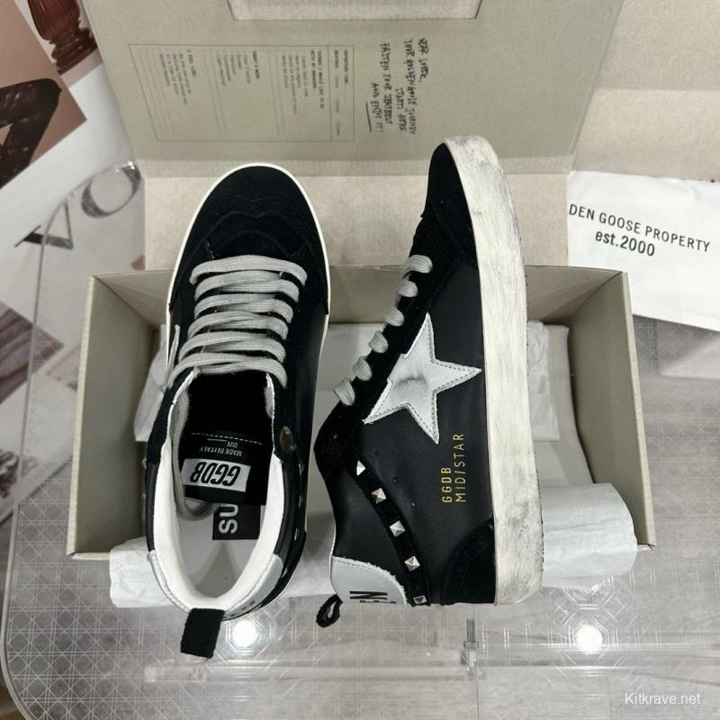 2024 Women GGDB Black White Suede Leather High Top Sneakers MJ00300