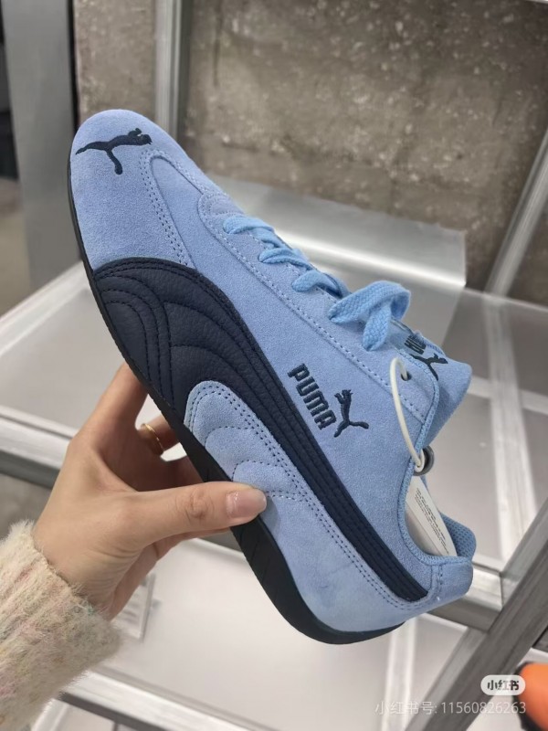 2025 Women Puma Light Blue Black Suede Casual Sneakers KFY00260