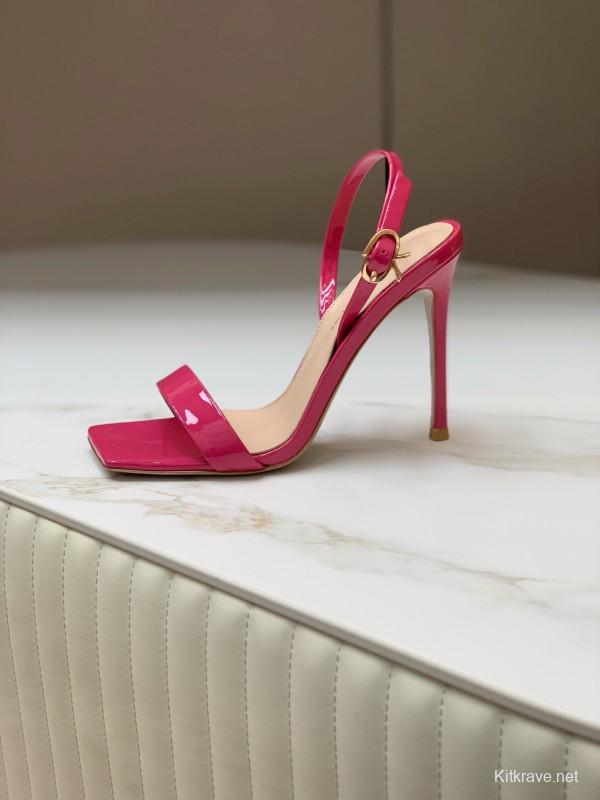 2025 Women Gianvito Rossi Pink Patent Leather High Heel Sandals