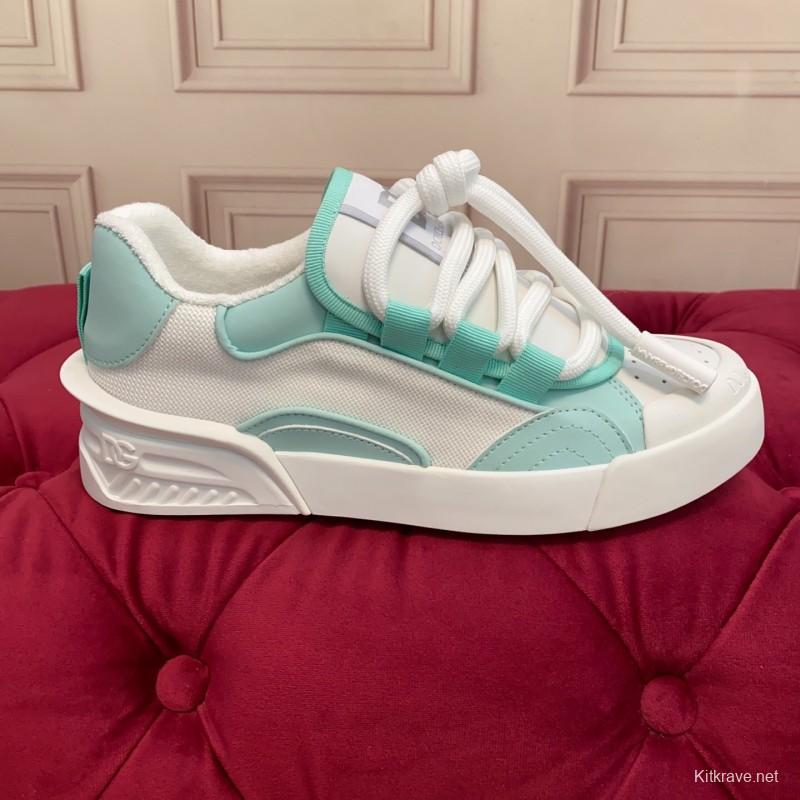 2025 Women Dolce & Gabbana White Mint Leather Mesh Sneakers