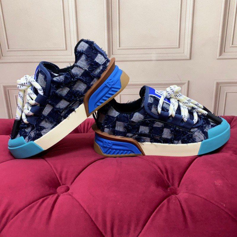 2024 Unisex Dolce & Gabbana Blue Black Canvas Leather Sneakers