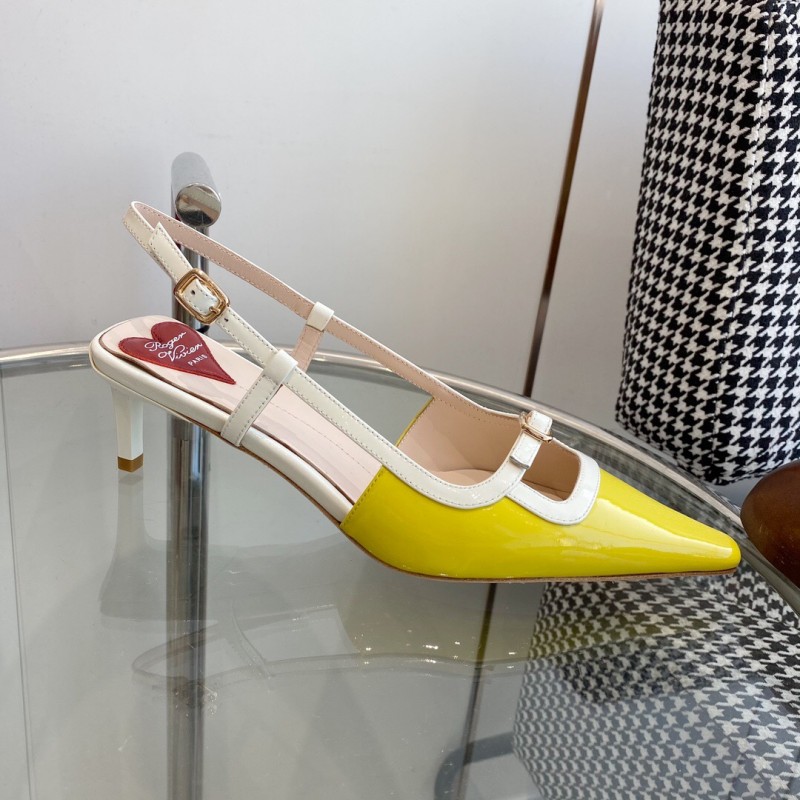 2025 Women Roger Vivier Yellow White Patent Leather Slingback Heels