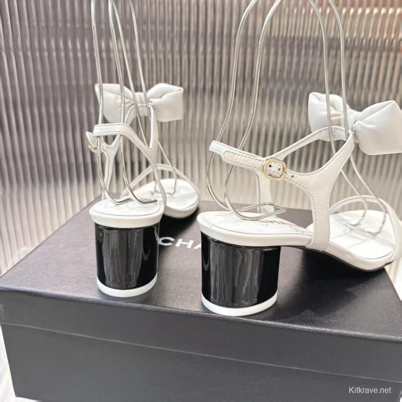 2025 Women Chanel White Leather Sandal Bow LY00260