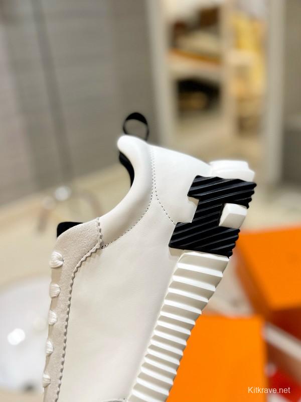 2024 Unisex Hermès white black leather sneakers