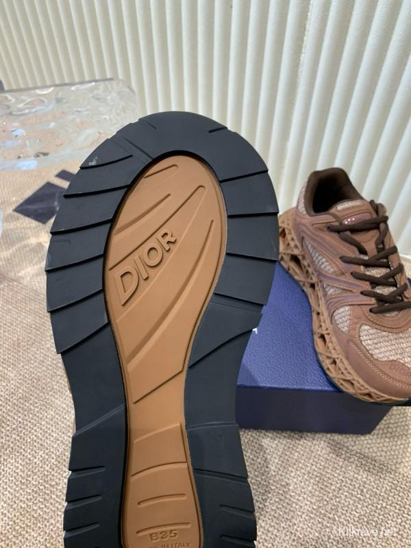 2024 Unisex Dior Brown Mesh Leather Sneakers MJ00400