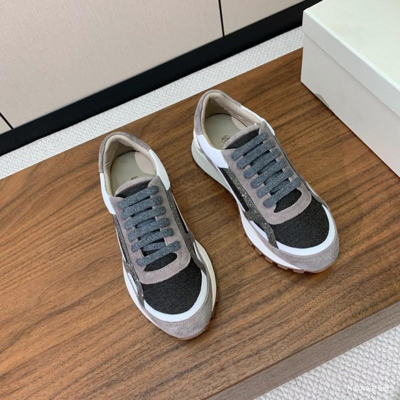 2025 Unisex Brunello Cucinelli Black Grey White Suede Leather Casual Sneakers LY