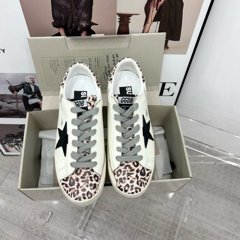 2025 Women GGDB White Black Leopard Print Leather Sneakers