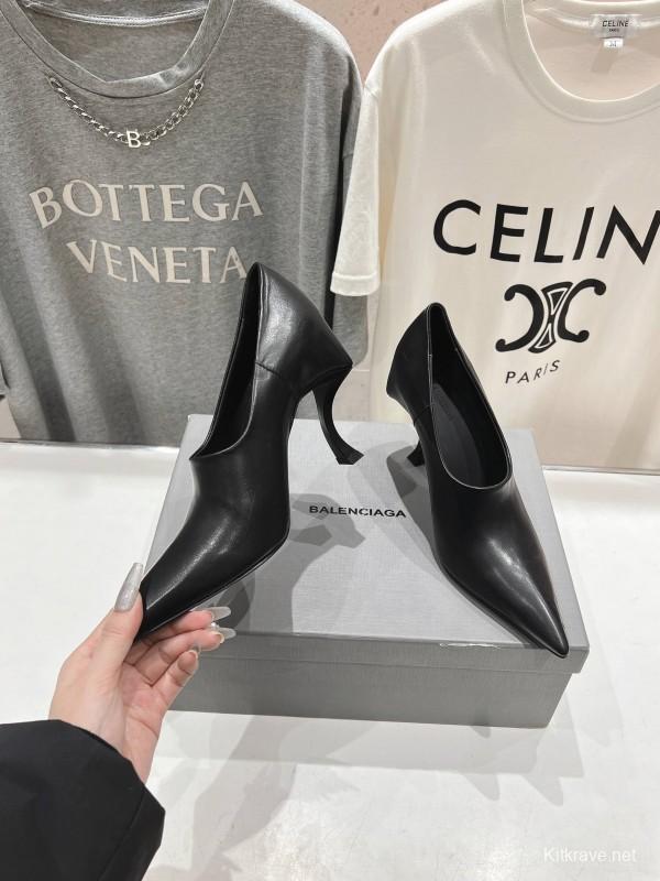2025 Women Balenciaga Black Leather High Heel Shoes