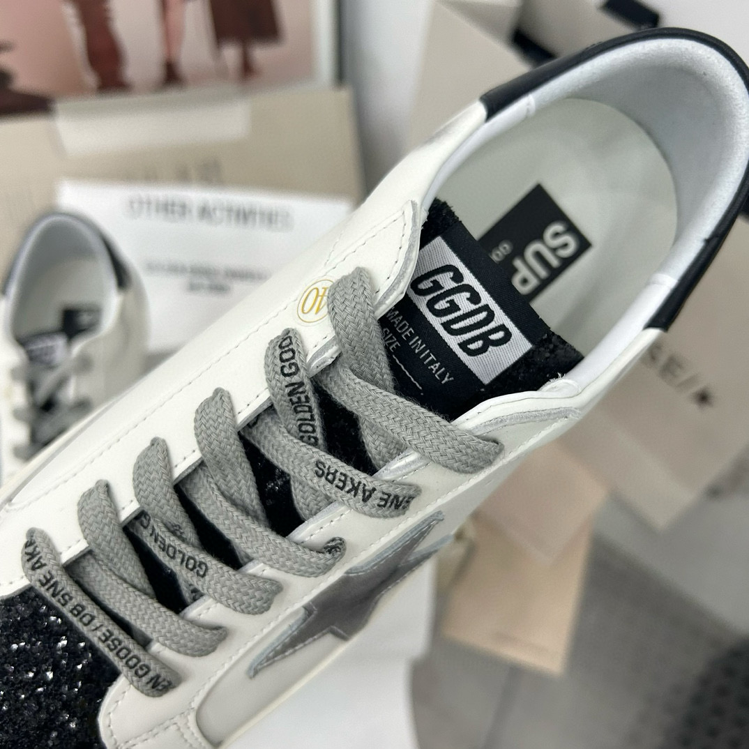 2025 Women GGDB White Black Glitter Leather Sneakers
