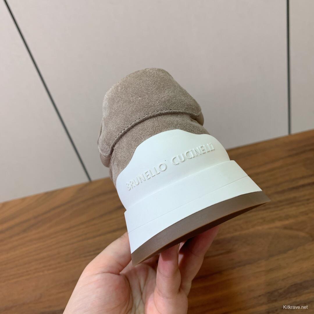 2025 Unisex Brunello Cucinelli Beige Suede Nubuck Leather Sneakers LY