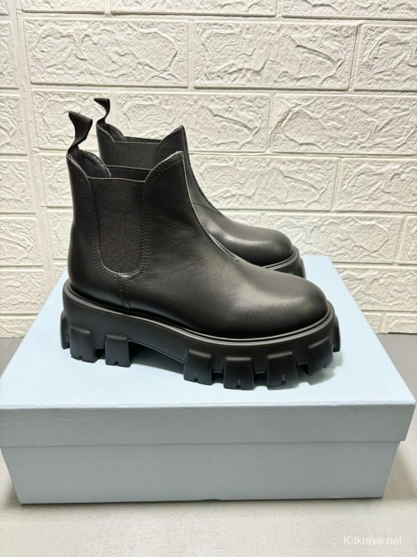 2024 Women Prada black leather short boots MJ00380
