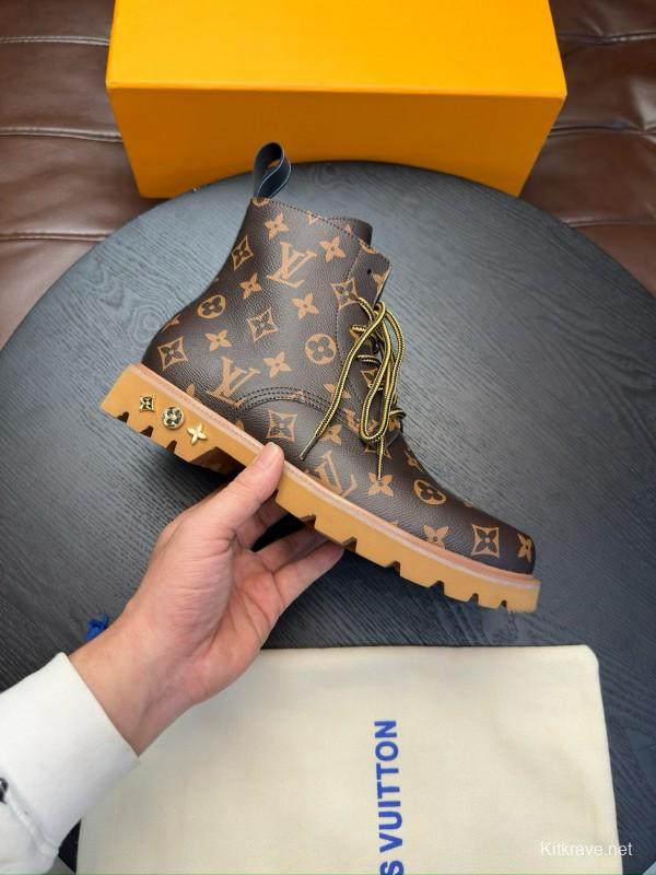 2024 Men Louis Vuitton Brown Leather Ankle Boots MJ00440