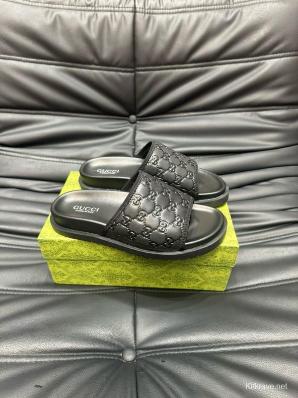 2024 Slippers Gucci Black Leather Slippers MJ00200