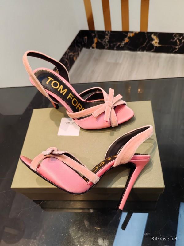 2025 Women TOM FORD Pink Velvet High Heel Sandals KFY00300
