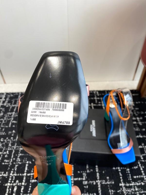 2025 Women Yves Saint Laurent Blue Orange Pink Leather Suede High Heel Sandals