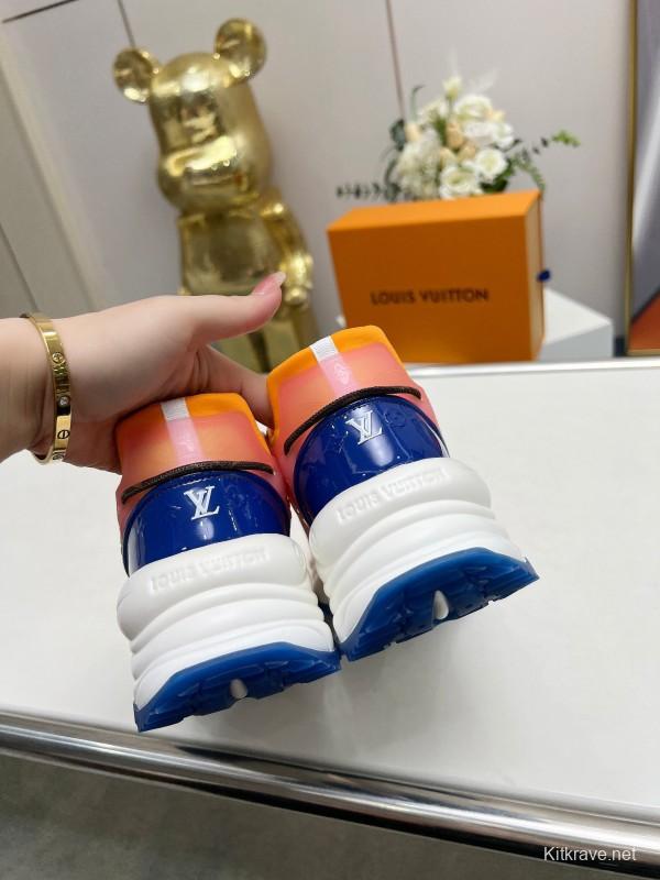 2025 Women Louis Vuitton Yellow Pink Blue Mesh Leather Sneakers