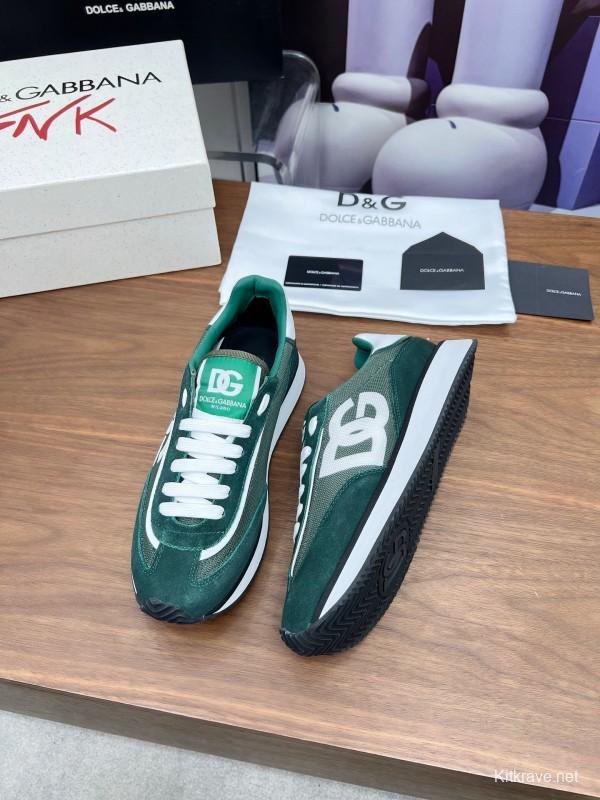 2025 Men Dolce & Gabbana Green White Mesh Suede Casual Sneakers LY00300