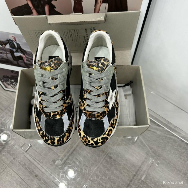 2024 Women GGDB Leopard Black Grey Mesh Leather Sneakers