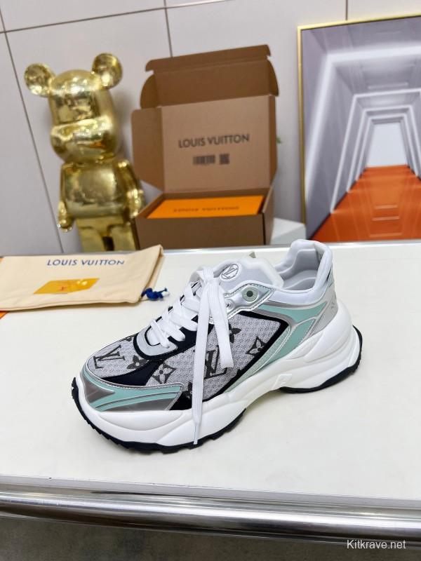 2025 Women Louis Vuitton White Black Mint Leather Mesh Sneakers LY00340