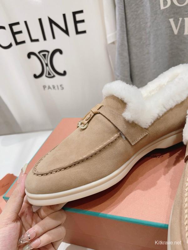 2024 Women Le Parmentier Beige Suede Shearling Loafers