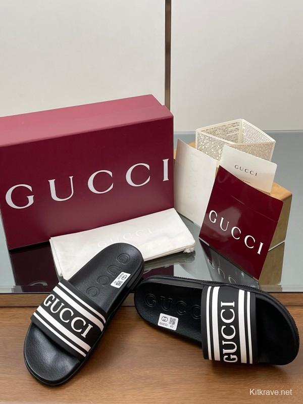 2025 Gucci Black White Rubber Slippers LY00175