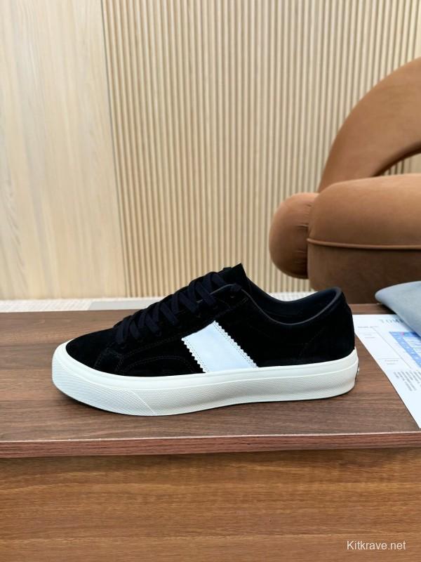2025 Unisex TOM FORD Black White Suede Leather Sneakers