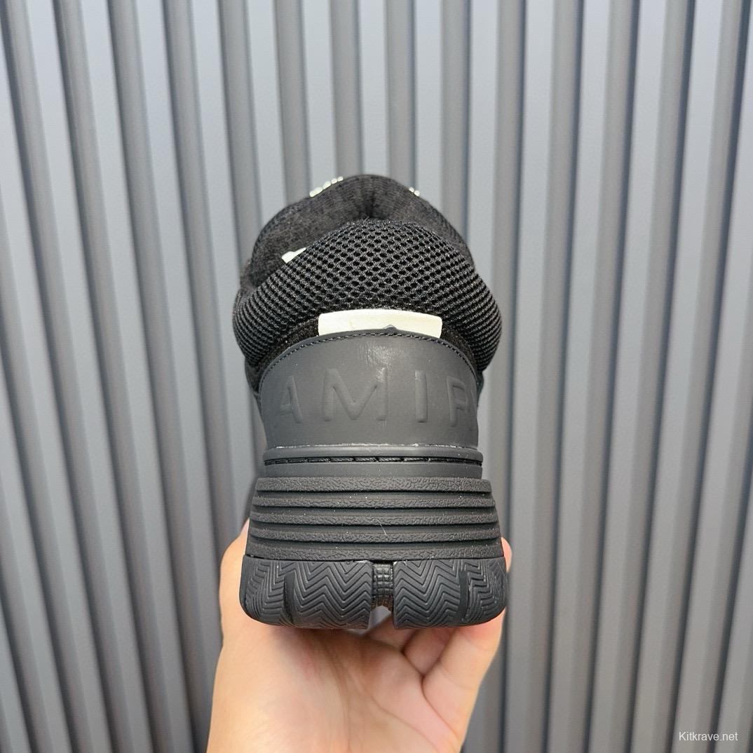 2024 Men Amiri Black Mesh Leather Sneakers MJ00360